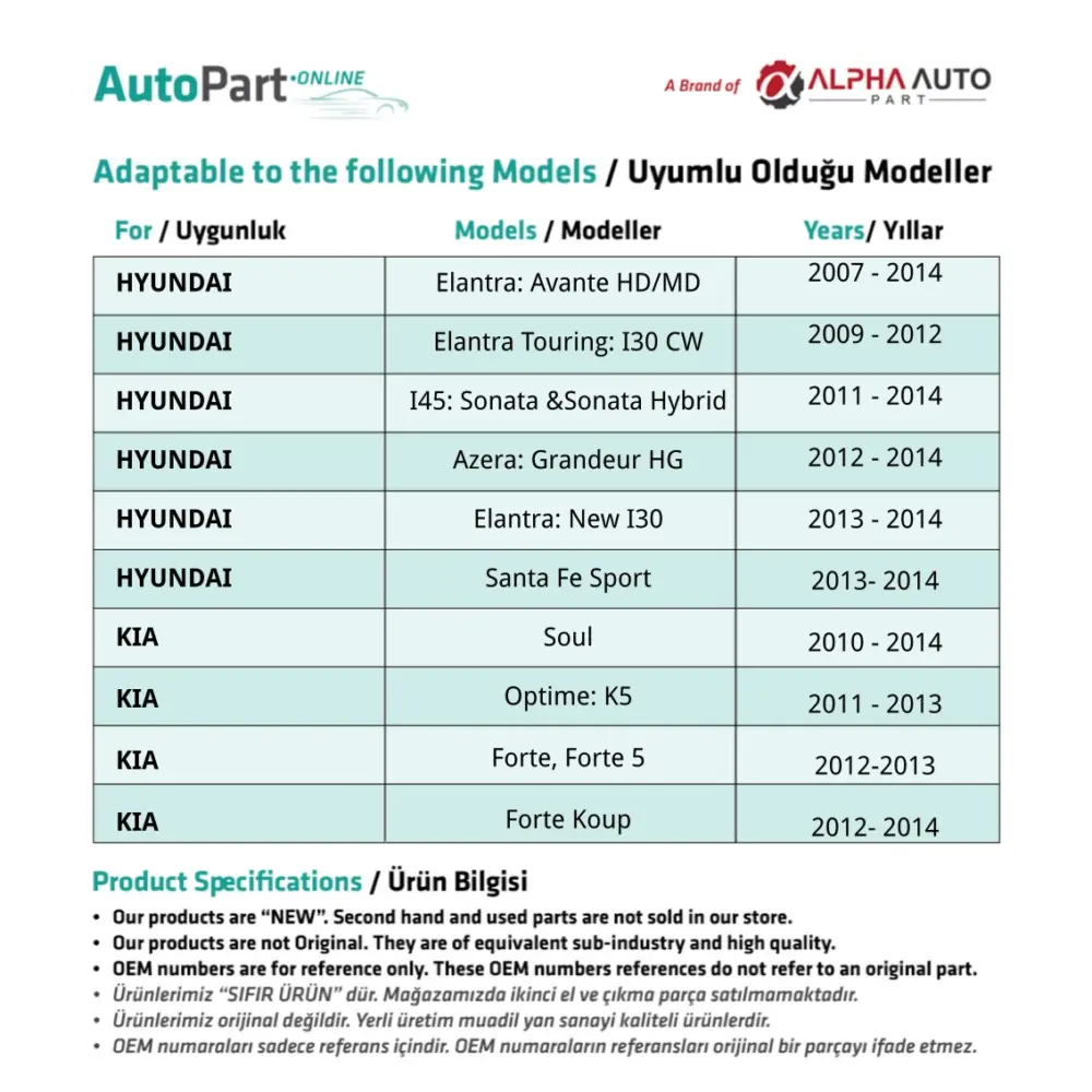 2 Fibre Accoppiatore Sterzo per Kia Hyundai