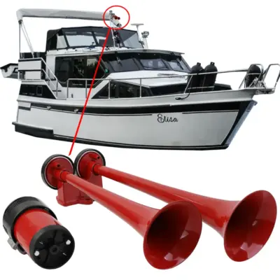 2-Klang Boots-Fanfare Hupe con 2 Horns Metallic Rossi + Kompressor 12 Volt
