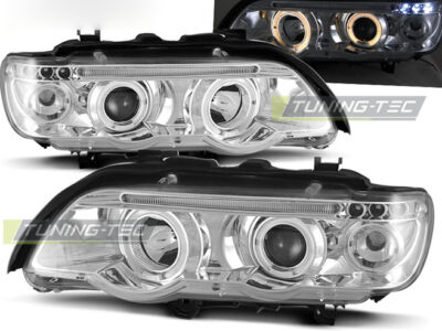 Fari Angel Eyes Cromato per BMW X5 E53 (09.99-10.03) Fanali Anteriori