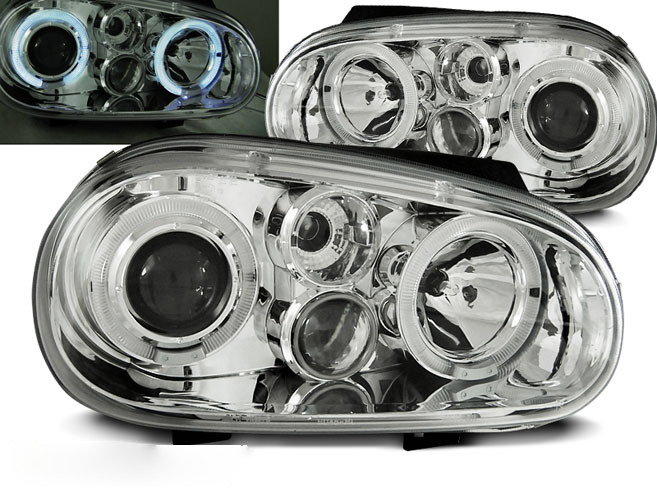 Fari Anteriori Angel Eyes Cromati per Volkswagen Golf IV (97-03)