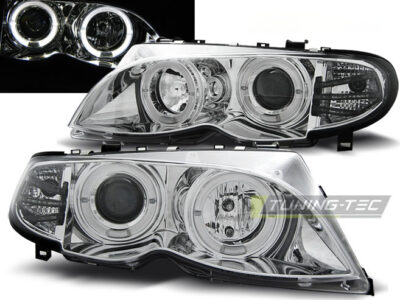 Fari Anteriori Angel Eyes Cromati per BMW E46 (01-05)