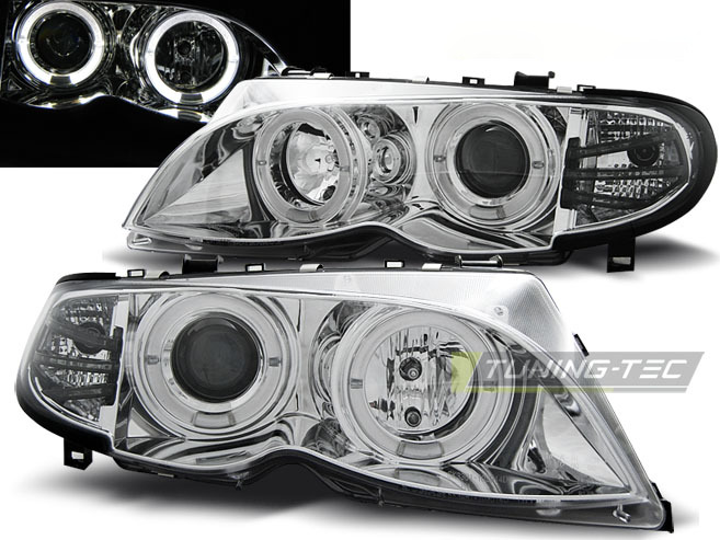 Fari Anteriori Angel Eyes Cromati per BMW E46 (01-05)
