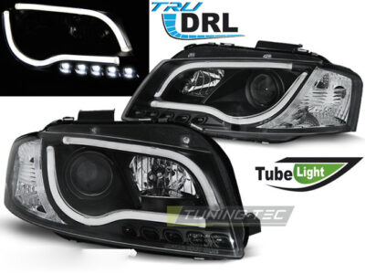 Fari Anteriori Luci Diurne LED Tubo Neri per Audi A3 8P (05.03-03.08)