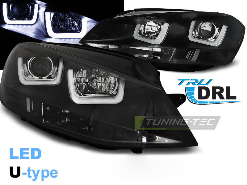 Fari Anteriori U-LED Neri per Volkswagen Golf VII (2012-2017)