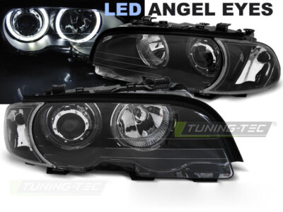 Fari Anteriori Angel Eyes LED Neri per BMW E46 Coupé Cabrio (99-03)