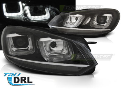 Fari Anteriori U-LED Neri Cromati per Volkswagen GOLF 6 (08-12)
