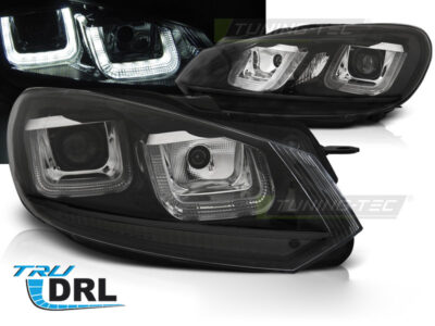 Fari Anteriori U-LED Neri con Luci Diurne per Volkswagen GOLF VI (08-12)