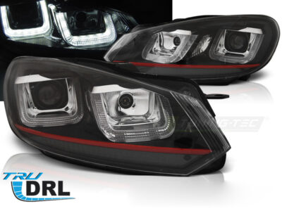 Fari Anteriori U-LED Neri con Linea Rossa per Volkswagen GOLF VI (08-12)