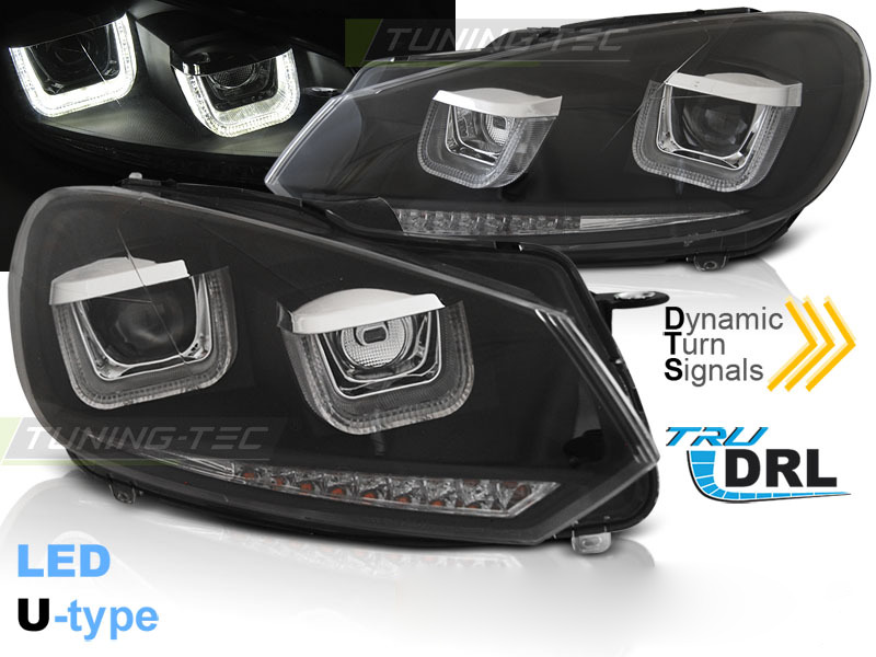 Fari Anteriori U-LED Neri Sequenziali per Volkswagen GOLF VI (2008-2012)