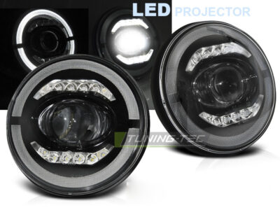 Jeep Wrangler Tj/ Lj/ Jk 96-18 Angel Eye LED Nero Anteriore Luci a LED Nere
