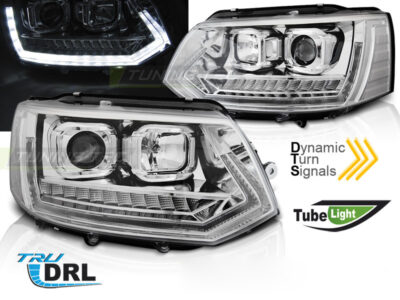 Fari Anteriori Luci a Tubo LED Cromati Sequenziali per Volkswagen T5 2010-2015
