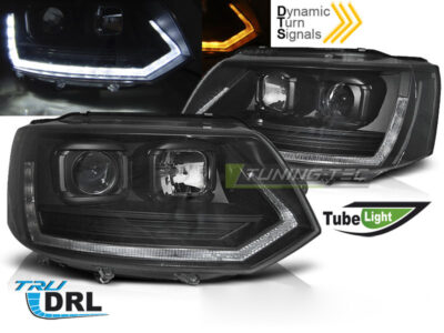 Fari Anteriori Tubi LED Neri DRL Sequenziali T6 Look per Volkswagen T5 2010-2015