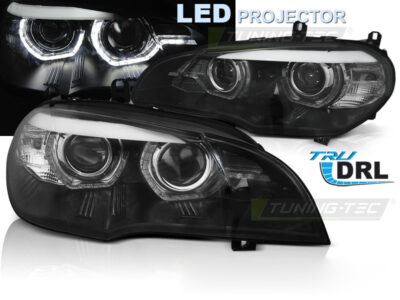 Fari Anteriori LED Angel Eyes DRL Neri per BMW X5 E70 (2007-2013)
