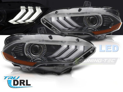 Fari Anteriori LED Neri con Luci Diurne per Ford Mustang 18-21