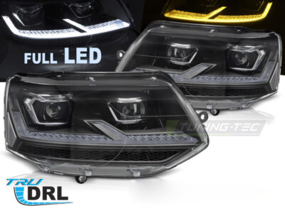 Fari Anteriori Full LED Cromati con Luci Diurne per Volkswagen T5 (2010-2015)