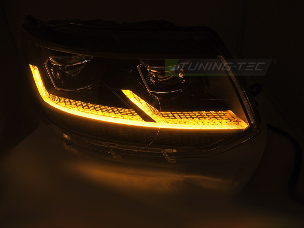 Fari Anteriori Full LED Cromati con Luci Diurne per Volkswagen T5 (2010-2015)