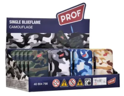 Accendini ricaricabili antivento fiamma regolabile camouflage set 20 pezzi