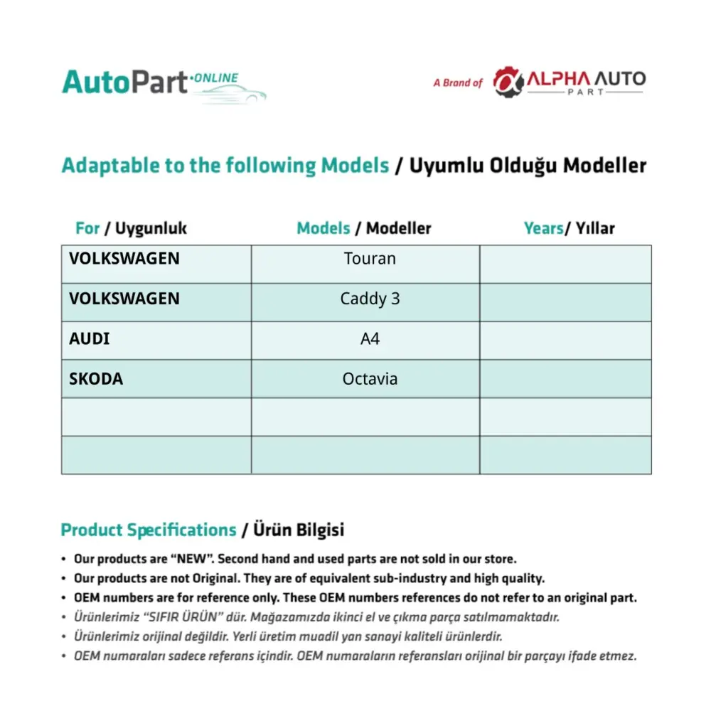 Alzacristallo Rullo 20 Pezzi per Volkswagen Touran, Caddy 3, Audi A4, Skoda