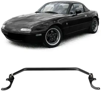 Barra Rinforzo Anteriore Alluminio Nera Regolabile 3 Pezzi per Mazda MX-5 NA NB