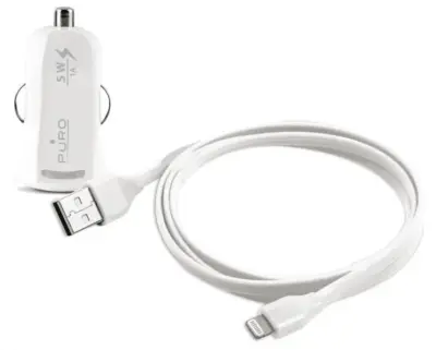 Caricabatterie auto compatto con cavo Lightning 1 metro bianco USB