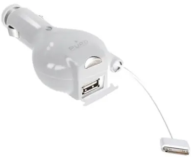 Caricabatterie auto con porta USB e cavo Apple 30 pin bianco ricarica veloce