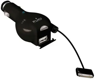 Caricabatterie Auto Presa USB con Cavo Apple 30pin Nero Accessorio Ricarica