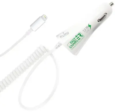 Caricabatterie auto rapido cavo ricarica lightning 2.1A bianco USB