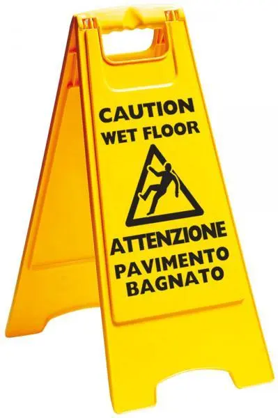 Cartello segnaletico avviso pavimento bagnato in plastica resistente
