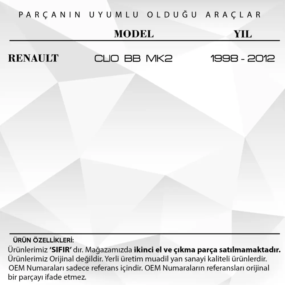 Cavo di Apertura Interno Porta Anteriore per Renault Clio 2