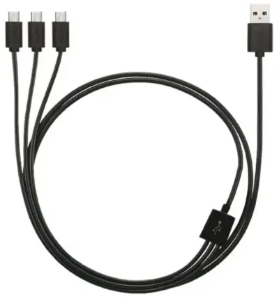 Cavo ricarica e dati micro USB triplo 130 cm nero accessorio auto smartphone