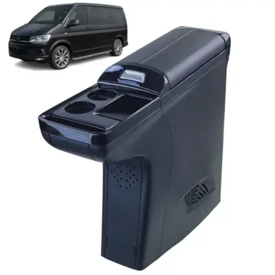 Consolle Centrale Nera con Portabevande e Bracciolo per Volkswagen T5 T5.1 T6