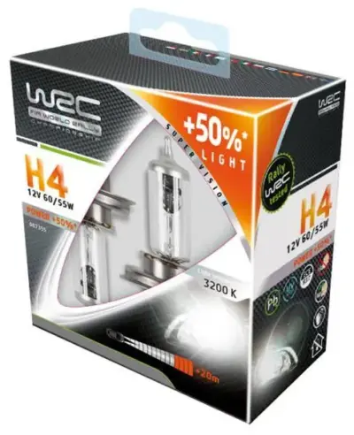 Coppia lampadine auto H4 alogene 55/60W luce potenziata 50%