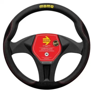 Coprivolante auto in microfibra nero con cuciture rosse 38-39 cm comfort
