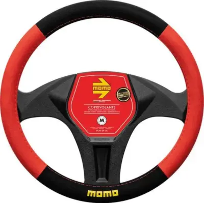 Coprivolante auto in microfibra nero rosso 38-39 cm antiscivolo morbido