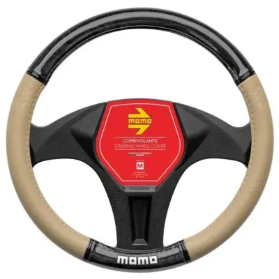 Coprivolante auto in pvc beige e nero effetto legno 38-39 cm elegante resistente