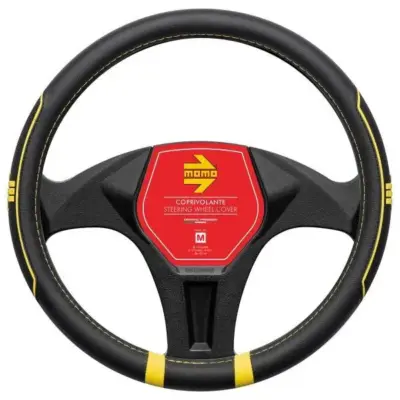 Coprivolante auto in pvc nero con cuciture gialle 38-39 cm resistente e