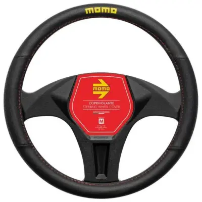 Coprivolante auto in PVC nero con cuciture rosse 38-39 cm resistente e