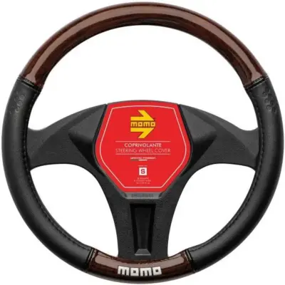 Coprivolante auto in pvc nero e marrone effetto legno luxury 36,5-37,9 cm