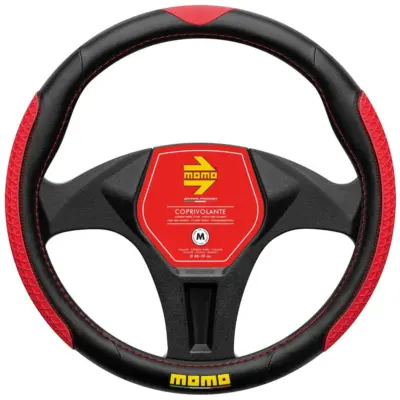 Coprivolante auto in tessuto nero e rosso protezione volante ergonomico