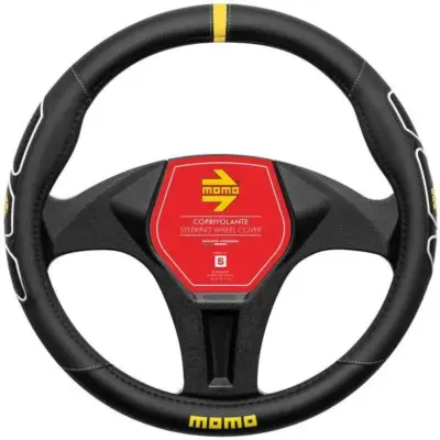 Coprivolante auto nero con cuciture bianche in tessuto resistente 38-39 cm