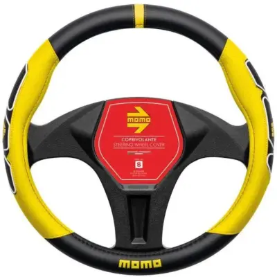 Coprivolante auto nero giallo in tessuto elastico universale 38-39 cm