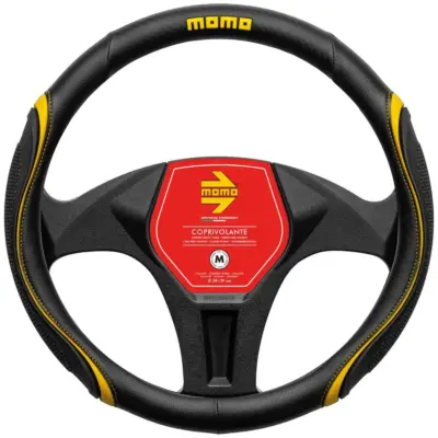 Coprivolante auto sportivo in tessuto nero giallo carbonio resistente