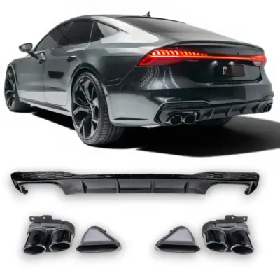 Diffusore Posteriore con Terminali di Scarico 2X2 Nero per Audi A7 4K 2019-2024