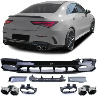 Diffusore Posteriore Nero Lucido con Doppio Scarico Cromato per Mercedes CLA