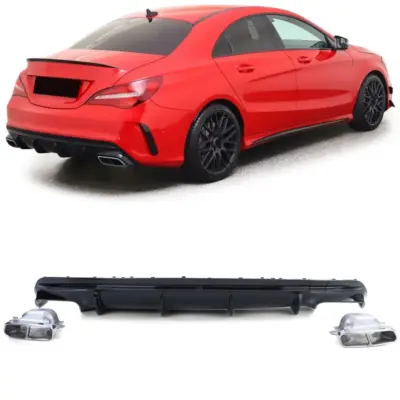Diffusore Posteriore per Mercedes CLA C117 2016-2019 Nero Lucido con Cromature