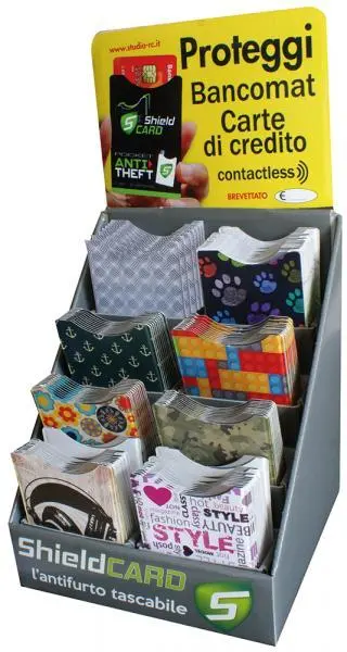 Espositore porta carte antifurto protezione sicurezza accessori display