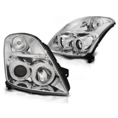 Fanale Anteriore CCFL Angel Eyes Cromato per Suzuki Swift 05.05-10