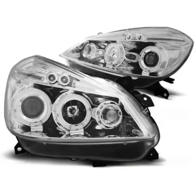 Fanali Angel Eyes Cromati Anteriori per Renault Clio 3 05-09