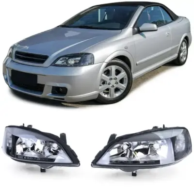Fanali Anteriori Neri Vetro Trasparente Dx e Sx per Opel Astra G 1997-2004