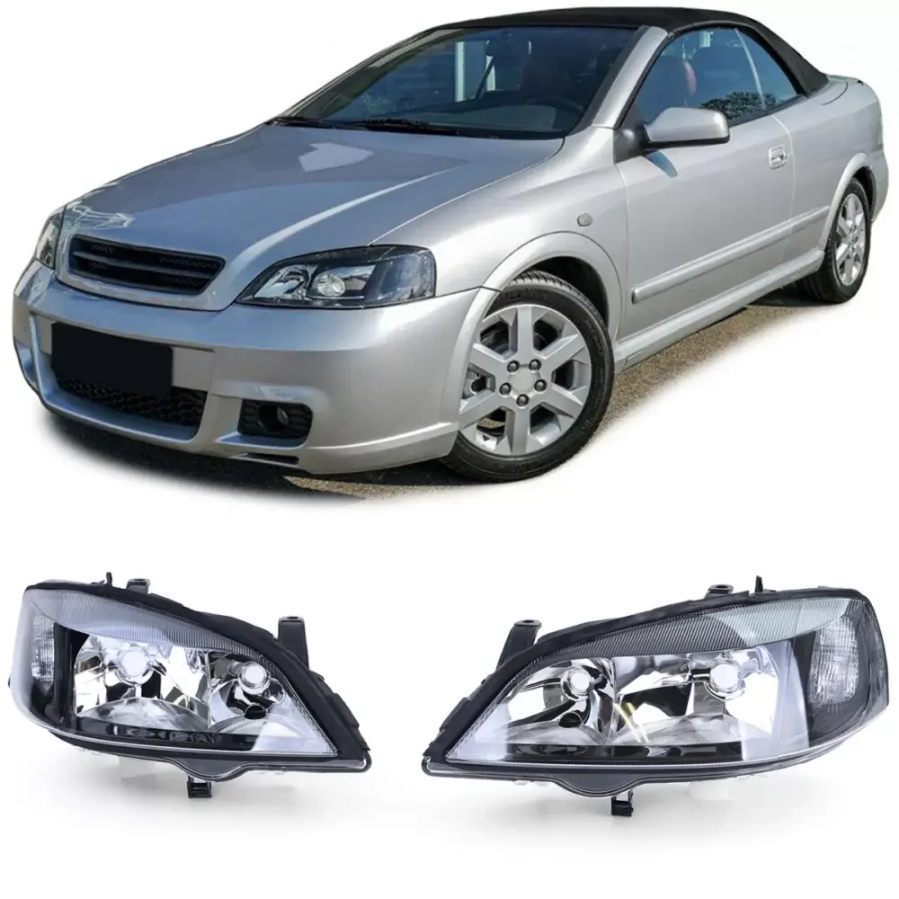 Fanali Anteriori Neri Vetro Trasparente Dx e Sx per Opel Astra G 1997-2004